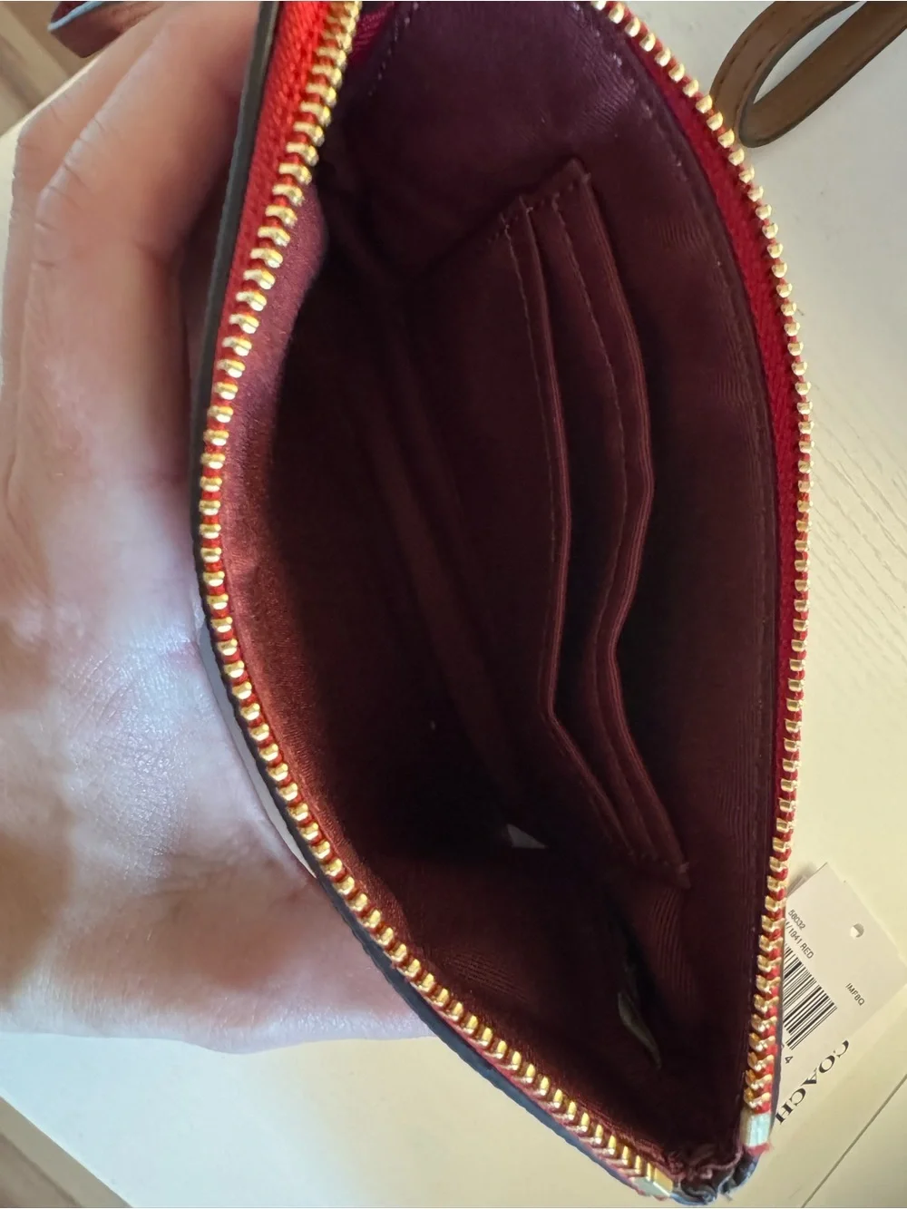 Coach Red Leather Wristlet Zip Pouch with Gold Logo